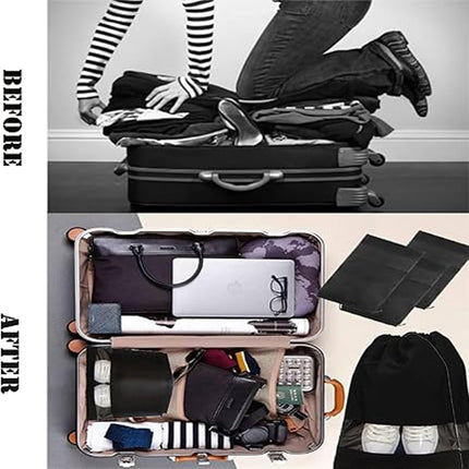 10-Pack Black Non-Woven Shoe Bags, 12.6"x17.3" Breathable Reusable Dustproof Storage Organizers for Travel, Closet, Boots & Seasonal Shoe Protection (10).