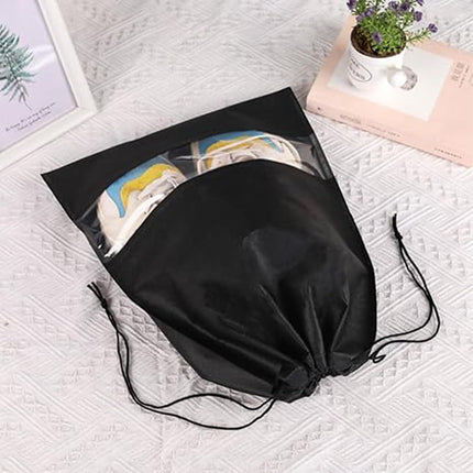 10-Pack Black Non-Woven Shoe Bags, 12.6"x17.3" Breathable Reusable Dustproof Storage Organizers for Travel, Closet, Boots & Seasonal Shoe Protection (10).