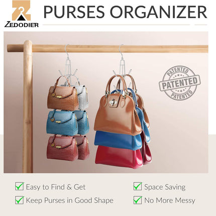 Purse Hanger Organizer for Closet, Hanging Bag Holder, Keeping Purses Visible and in Good Condition, Metal Handbag Storage Hook Backpack Rack Space Saving Hanger, Silver.