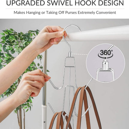 Purse Hanger Organizer for Closet, Hanging Bag Holder, Keeping Purses Visible and in Good Condition, Metal Handbag Storage Hook Backpack Rack Space Saving Hanger, Silver.