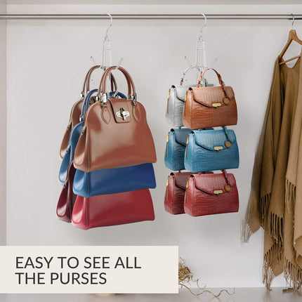 Purse Hanger Organizer for Closet, Hanging Bag Holder, Keeping Purses Visible and in Good Condition, Metal Handbag Storage Hook Backpack Rack Space Saving Hanger, Silver.