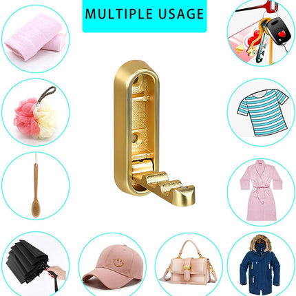 Foldable Towel Hooks for Bathroom 4 Pack,Wall Hooks for Hanging Heavy Duty Coat Robe Purse Foldable Hooks Storage Solution for Bathroom,Closet,Entryway,Pool and Kitchen (4, Brushed Gold).
