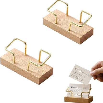 2PCS Wooden Business Card Holder for Desk,Creative Desk and Tabletop Display Stand for Office,Elegant Wood Card Stand Holder for Professional Use,Unique Business Card Organizer with Natural Finish.
