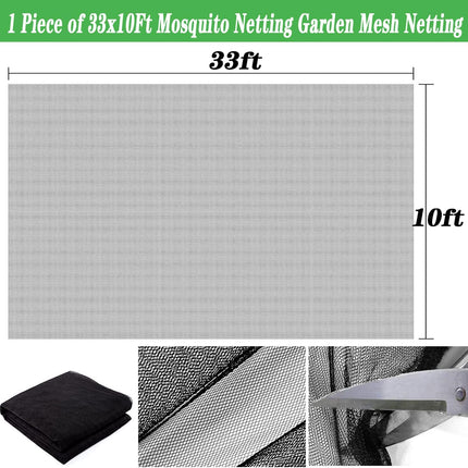 Mosquito Netting Garden Mesh Netting, 33x10Ft Bird Fine Patio Garden Screen Mesh Netting Barrier Hunting Blind Plant Protecting Net for Balcony Porch Protecting Your Skin Plants Vegetables DIY.
