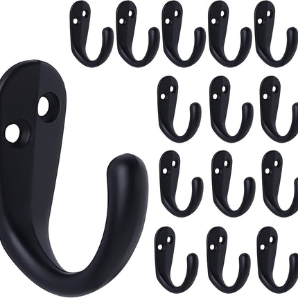 15PCS Coat Hooks Wall Mounted Single Prong Robe Hook for Hanging Towel Hooks with 30 Screws for Bags, Hat, Cap, Scarf, Cup (Black).
