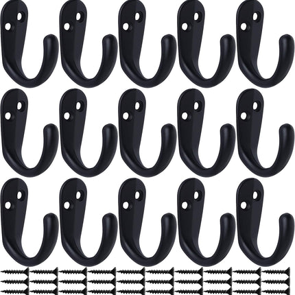 15PCS Coat Hooks Wall Mounted Single Prong Robe Hook for Hanging Towel Hooks with 30 Screws for Bags, Hat, Cap, Scarf, Cup (Black).