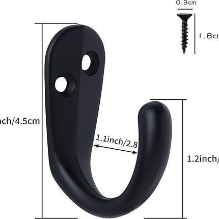 15PCS Coat Hooks Wall Mounted Single Prong Robe Hook for Hanging Towel Hooks with 30 Screws for Bags, Hat, Cap, Scarf, Cup (Black).