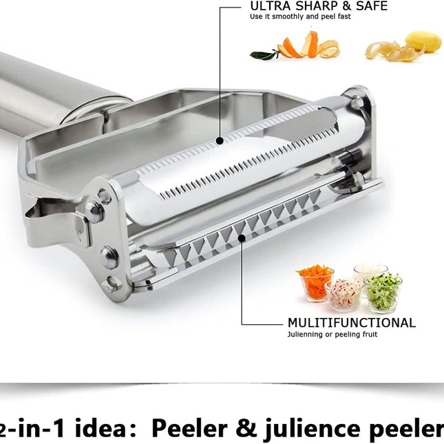 Vegetable Peeler & Potato Peelers for Kitchen, Fruit, Carrot, Veggie Julienne Peeler, Shredded Carrots, Cucumber Julienne Slicer Vegetable Cutter, Dual Blade Stainless Steel Peeler.
