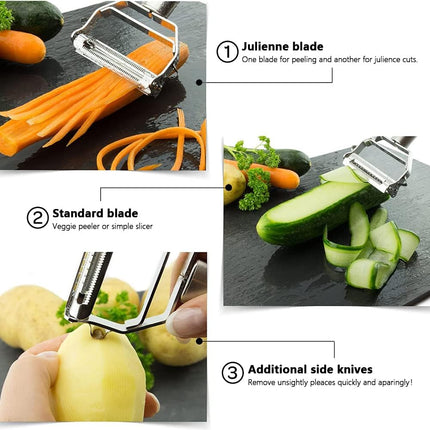 Vegetable Peeler & Potato Peelers for Kitchen, Fruit, Carrot, Veggie Julienne Peeler, Shredded Carrots, Cucumber Julienne Slicer Vegetable Cutter, Dual Blade Stainless Steel Peeler.