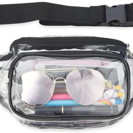 Clear Fanny Pack Stadium Approved, Waterproof Transparent Waist Bag, Clear Purse Adjustable Belt Bag for Travel, Beach, Events, Concerts Bag, Black, AB9285.