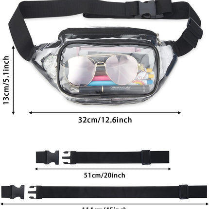 Clear Fanny Pack Stadium Approved, Waterproof Transparent Waist Bag, Clear Purse Adjustable Belt Bag for Travel, Beach, Events, Concerts Bag, Black, AB9285.