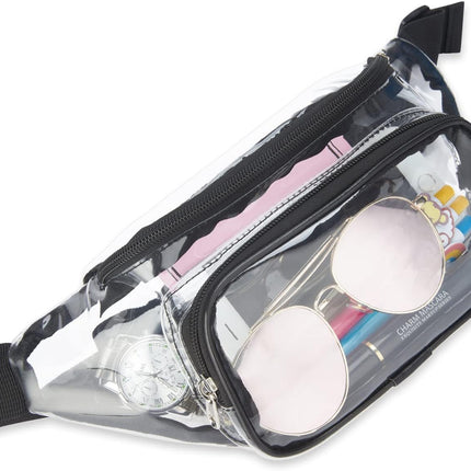 Clear Fanny Pack Stadium Approved, Waterproof Transparent Waist Bag, Clear Purse Adjustable Belt Bag for Travel, Beach, Events, Concerts Bag, Black, AB9285.