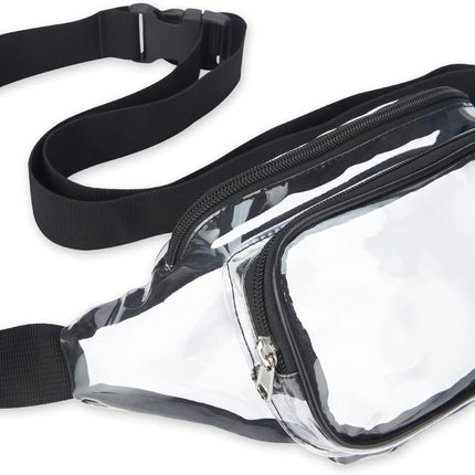 Clear Fanny Pack Stadium Approved, Waterproof Transparent Waist Bag, Clear Purse Adjustable Belt Bag for Travel, Beach, Events, Concerts Bag, Black, AB9285.