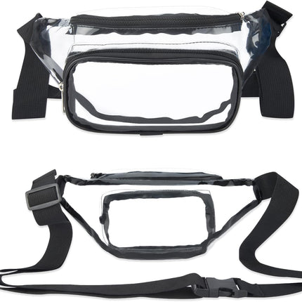 Clear Fanny Pack Stadium Approved, Waterproof Transparent Waist Bag, Clear Purse Adjustable Belt Bag for Travel, Beach, Events, Concerts Bag, Black, AB9285.