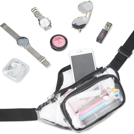 Clear Fanny Pack Stadium Approved, Waterproof Transparent Waist Bag, Clear Purse Adjustable Belt Bag for Travel, Beach, Events, Concerts Bag, Black, AB9285.