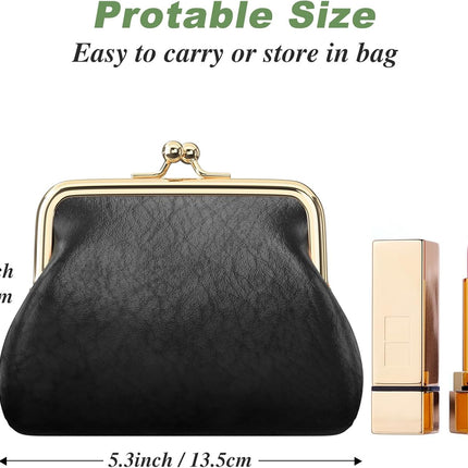 Coin Purse, Small PU Leather Change Purse, Coin Wallet with Clasp, Car Change Holder Pouch for Woman Men Kids Girls, Black.
