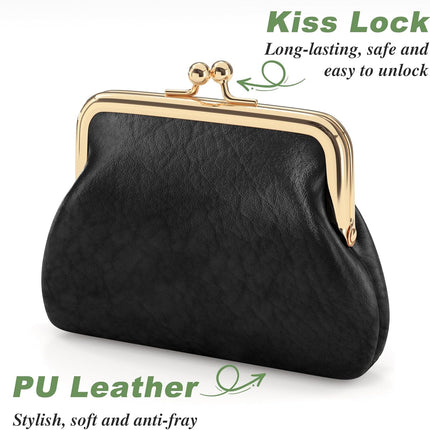 Coin Purse, Small PU Leather Change Purse, Coin Wallet with Clasp, Car Change Holder Pouch for Woman Men Kids Girls, Black.