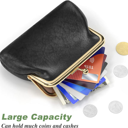 Coin Purse, Small PU Leather Change Purse, Coin Wallet with Clasp, Car Change Holder Pouch for Woman Men Kids Girls, Black.