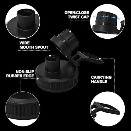 2 Pcs Replaceable Lid for Nalgene Sustain Tritan Water Bottle, Wide Mouth Loop Top Lid Compatible with Nalgene 32 oz, BPA Free, Replacement Cap Accessories with Handle Easy to Carry, Black.