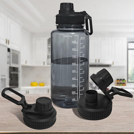 2 Pcs Replaceable Lid for Nalgene Sustain Tritan Water Bottle, Wide Mouth Loop Top Lid Compatible with Nalgene 32 oz, BPA Free, Replacement Cap Accessories with Handle Easy to Carry, Black.