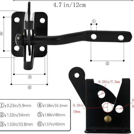 Self-Locking Gate Latch - Post Mount Automatic Gravity Lever Wood Fence Gate Latches with Fasteners/4.7 Inch Black Finish Steel Gate Latch to Secure Pool& Yard.