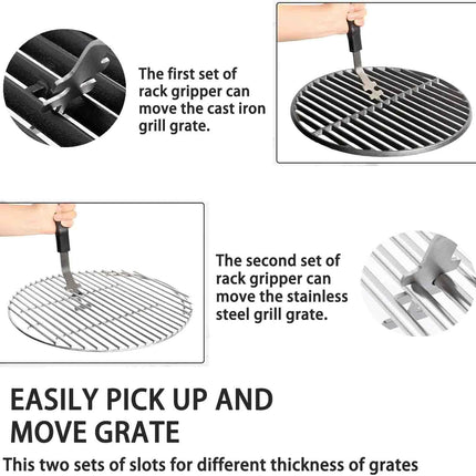 Stainless Steel Grill Grate Lifter Tool,Anti-Scald Grill Grate Tool for Charbroil Grill and More BBQ Supplies,27.4 cm, 2-Pack, Black Handle.