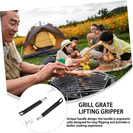 Stainless Steel Grill Grate Lifter Tool,Anti-Scald Grill Grate Tool for Charbroil Grill and More BBQ Supplies,27.4 cm, 2-Pack, Black Handle.