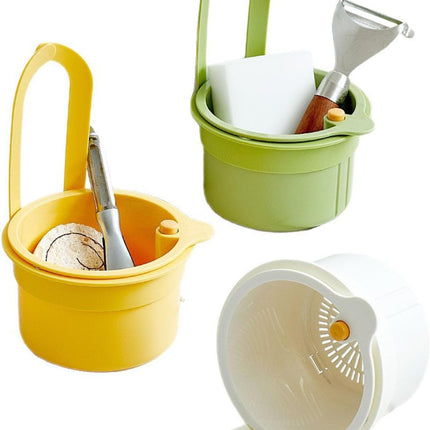 Kitchen Sink Strainer Basket, Self Cleaning Sink Food Waste Catcher, Faucet Hanging, Press Automatic Dumping Kitchen Draining Basket, Waste Rack Trash Catcher for Leftovers (Green+White+Yellow).