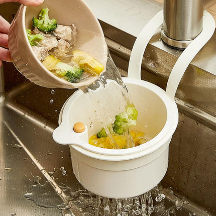 Kitchen Sink Strainer Basket, Self Cleaning Sink Food Waste Catcher, Faucet Hanging, Press Automatic Dumping Kitchen Draining Basket, Waste Rack Trash Catcher for Leftovers (Green+White+Yellow).