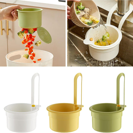 Kitchen Sink Strainer Basket, Self Cleaning Sink Food Waste Catcher, Faucet Hanging, Press Automatic Dumping Kitchen Draining Basket, Waste Rack Trash Catcher for Leftovers (Green+White+Yellow).