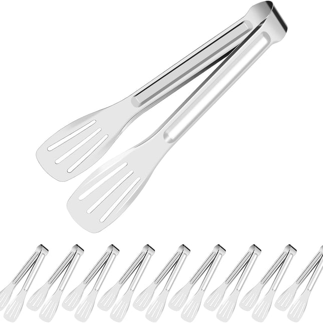 7 Inch Serving Tongs Buffet, Kitchen Cooking Tongs Stainless Steel Buffet Tongs Frying Tong for Pasta Salad BBQ Cake Home Birthday Wedding Candy Bar Party (10 pcs).
