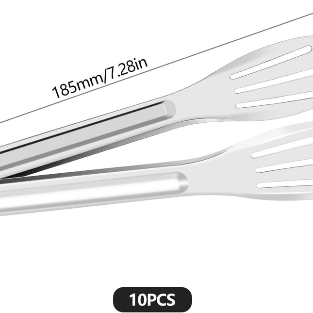 7 Inch Serving Tongs Buffet, Kitchen Cooking Tongs Stainless Steel Buffet Tongs Frying Tong for Pasta Salad BBQ Cake Home Birthday Wedding Candy Bar Party (10 pcs).