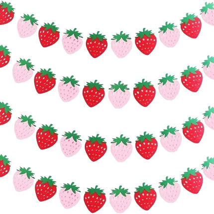 4Pcs Strawberry Party Banner,Berry First Birthday Decor, Pink & Red Hanging Garland for Shower, Strawberry Themed Party Favors & Supplies.