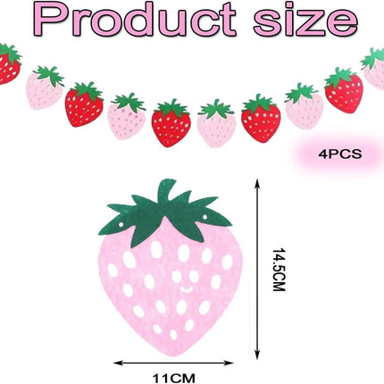 4Pcs Strawberry Party Banner,Berry First Birthday Decor, Pink & Red Hanging Garland for Shower, Strawberry Themed Party Favors & Supplies.