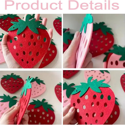 4Pcs Strawberry Party Banner,Berry First Birthday Decor, Pink & Red Hanging Garland for Shower, Strawberry Themed Party Favors & Supplies.