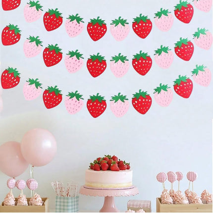 4Pcs Strawberry Party Banner,Berry First Birthday Decor, Pink & Red Hanging Garland for Shower, Strawberry Themed Party Favors & Supplies.