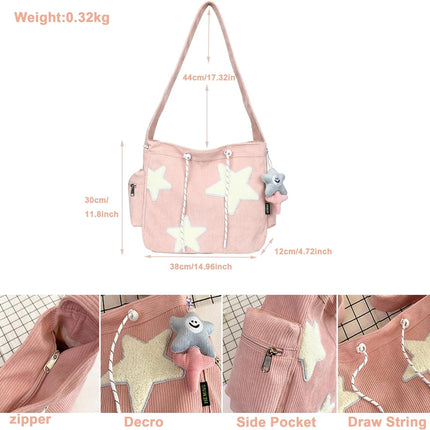 Y2K Corduroy Shoulder Bag Women, Cute Tote Bag Large Crossbody Bag for School Office Work Travel Shopping.