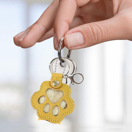 Pet Hair Keepsake Box for Dog, Pets Hair Storage Pouch Fur Memorial Keyring for Pet Commemorative,Dog Cat Paw Shape Leather Keychain Pendant.