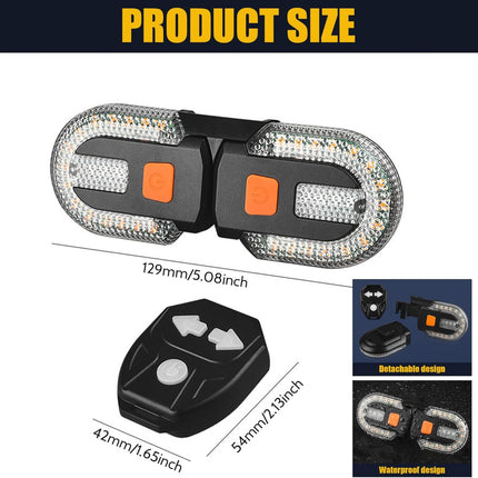 Bike Turn Signals Waterproof Remote Control 5 Mode Bike Tail Light with Right & Left Light 600mAh 30lm USB Rechargeable Yellow & Red LED Rear Bike Light for Night Riding Bike Brake Light.