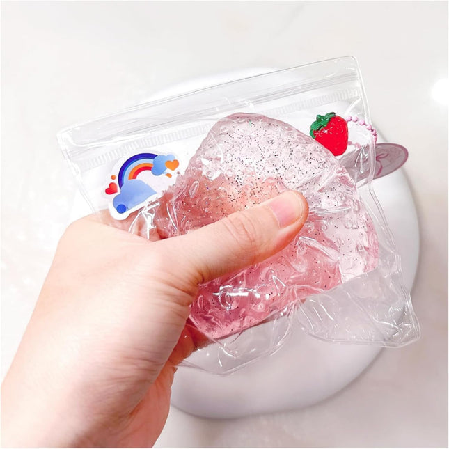 Taba Squishy Strawberry, Strawberry Taba Squishy Toys, Handmade Taba Squishy Clear Stress Relieving for Adults Office School (1 Fine Glitter).