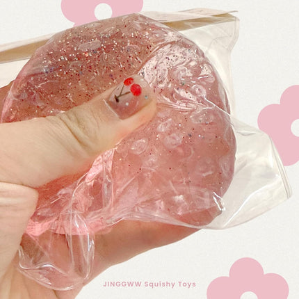 Taba Squishy Strawberry, Strawberry Taba Squishy Toys, Handmade Taba Squishy Clear Stress Relieving for Adults Office School (1 Fine Glitter).