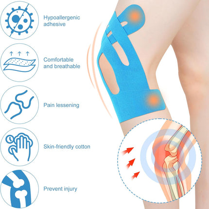 15pcs Precut Kinesiology Tape for Knees, Breathable & Waterproof Pre Cut Sport Tape Running Accessories Elastic Muscle Athletic Physio Kinetic Sticker Strips for Knee Stability and Muscle Support.