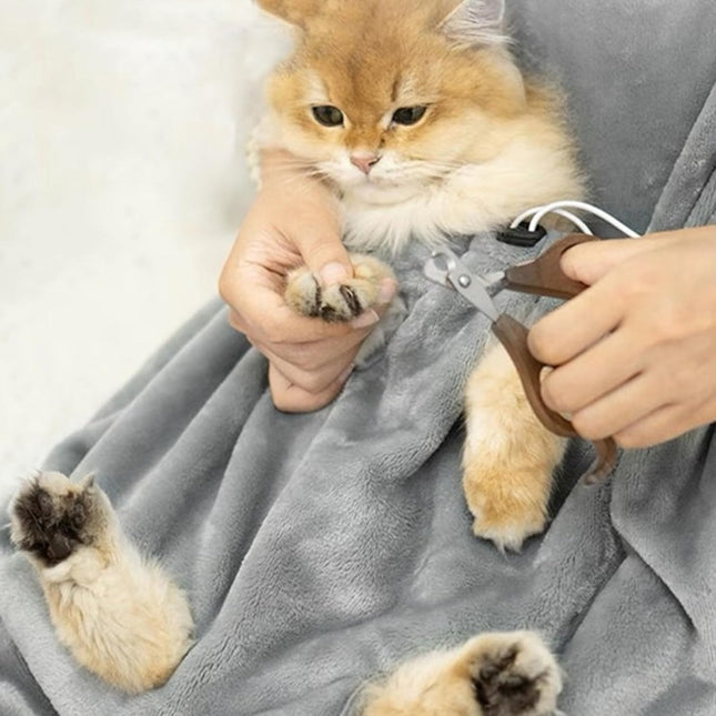 Cat Sling Soft Flannel Cat Apron with Claws Holes Multifunctional Adjustable Pet Carrier for Nail Cutting Cozy Sleeping Petting.