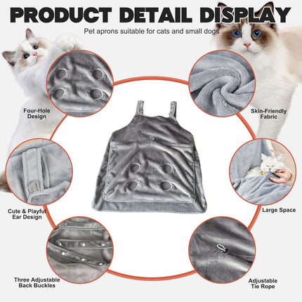 Cat Sling Soft Flannel Cat Apron with Claws Holes Multifunctional Adjustable Pet Carrier for Nail Cutting Cozy Sleeping Petting.
