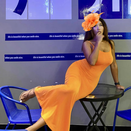 Fascinators Hat for Women Tea Party,Orange Feather Mesh Flower Fascinator with Headband and Clip Wedding Tea Party Derby Fascinator Hats.