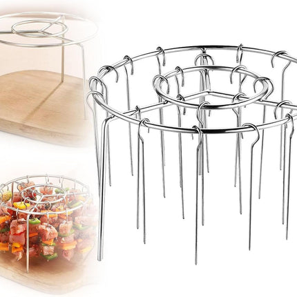 Air Fryer Barbecue Grill Vertical Barbecue Kebab, 24 Skewer Air Fryer Rack Round, 6 Inch Air Fryers Skewer Stand, With 24 Skewers, Multifunctional Grill for Cooking Kebabs (12 skewer).