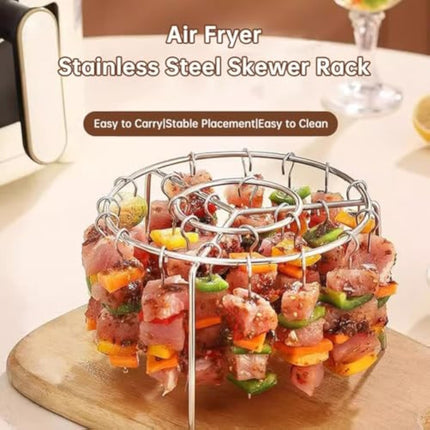 Air Fryer Barbecue Grill Vertical Barbecue Kebab, 24 Skewer Air Fryer Rack Round, 6 Inch Air Fryers Skewer Stand, With 24 Skewers, Multifunctional Grill for Cooking Kebabs (12 skewer).