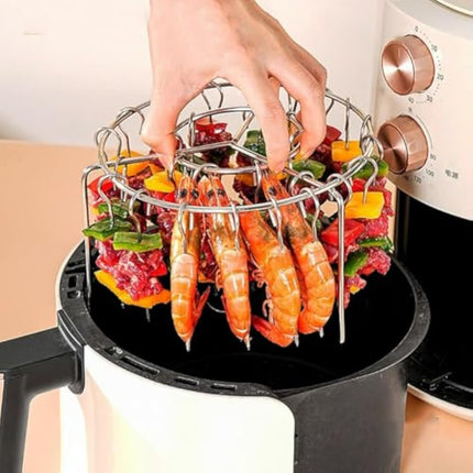 Air Fryer Barbecue Grill Vertical Barbecue Kebab, 24 Skewer Air Fryer Rack Round, 6 Inch Air Fryers Skewer Stand, With 24 Skewers, Multifunctional Grill for Cooking Kebabs (12 skewer).