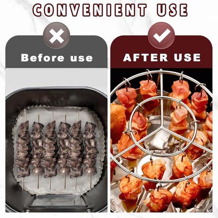 Air Fryer Barbecue Grill Vertical Barbecue Kebab, 24 Skewer Air Fryer Rack Round, 6 Inch Air Fryers Skewer Stand, With 24 Skewers, Multifunctional Grill for Cooking Kebabs (12 skewer).
