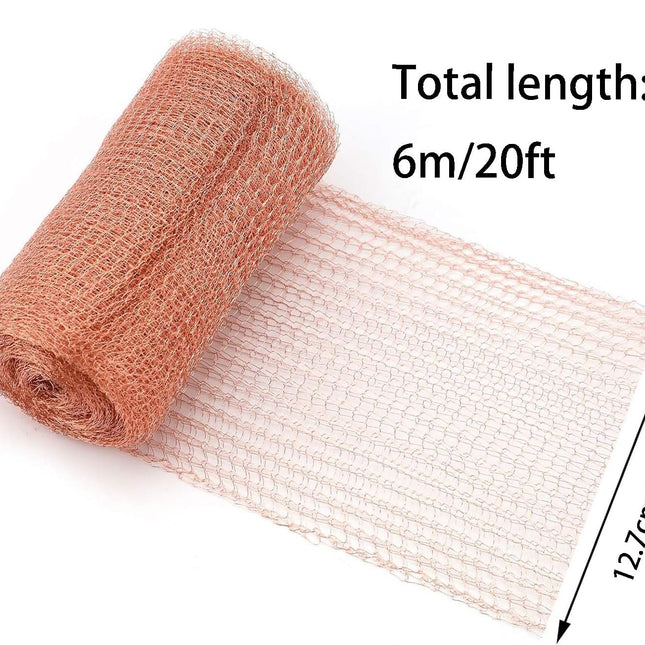 Copper Mesh Roll,Gap Blocker for Building Hole,Knitted Pure Copper Mesh Blocker for Mouse, Birds, Snail, Bat,DIY Fill Fabric,Protect Saplings&Seeds,Rodent Stopper Mesh for Home, Garden (20FT/6M).